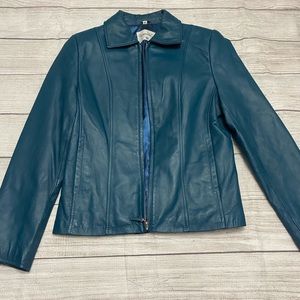 Pamela McCoy Teal Genuine Leather Women's Jacket Size Xs Casual Zipper Front